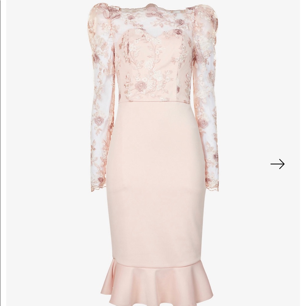 Chi Chi London Blush Pink Lace Bodice Midi Dress